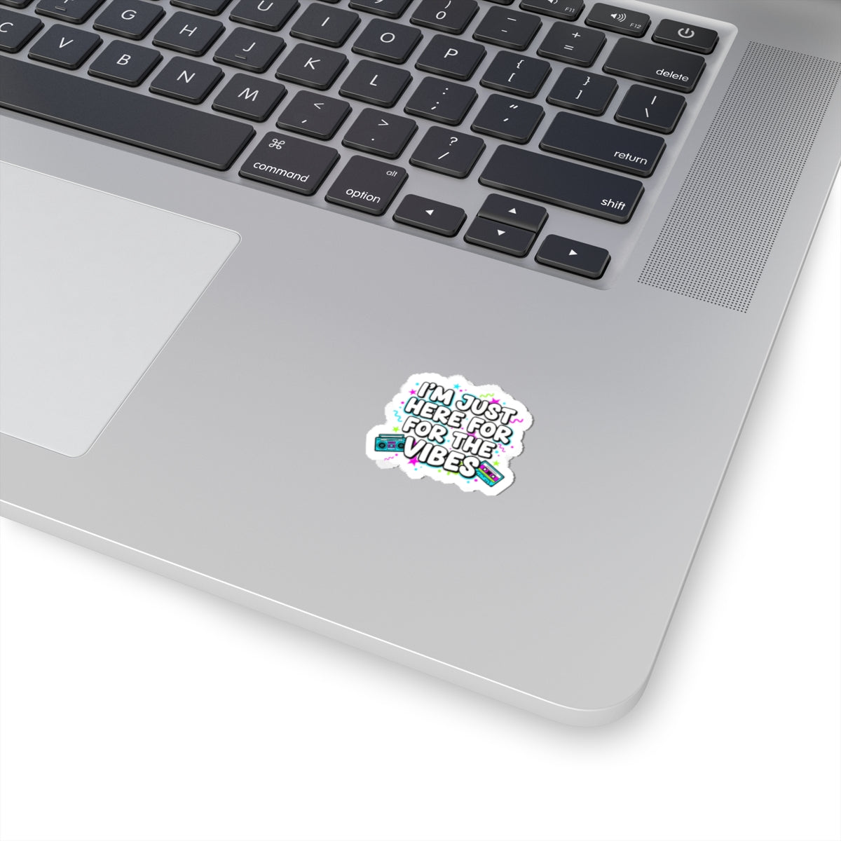 I'm Just Here For The Vibes Sticker | Kiss-Cut Vinyl Sticker | Retro Cassette Boombox Design | Puffy Font | Find Joy 143