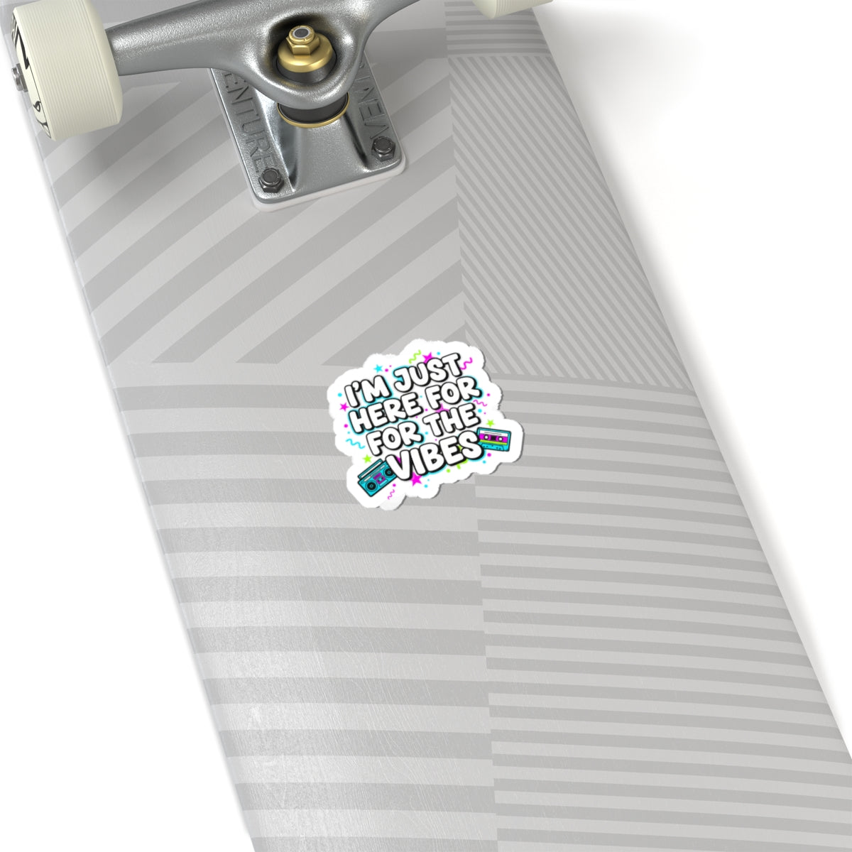 I'm Just Here For The Vibes Sticker | Kiss-Cut Vinyl Sticker | Retro Cassette Boombox Design | Puffy Font | Find Joy 143