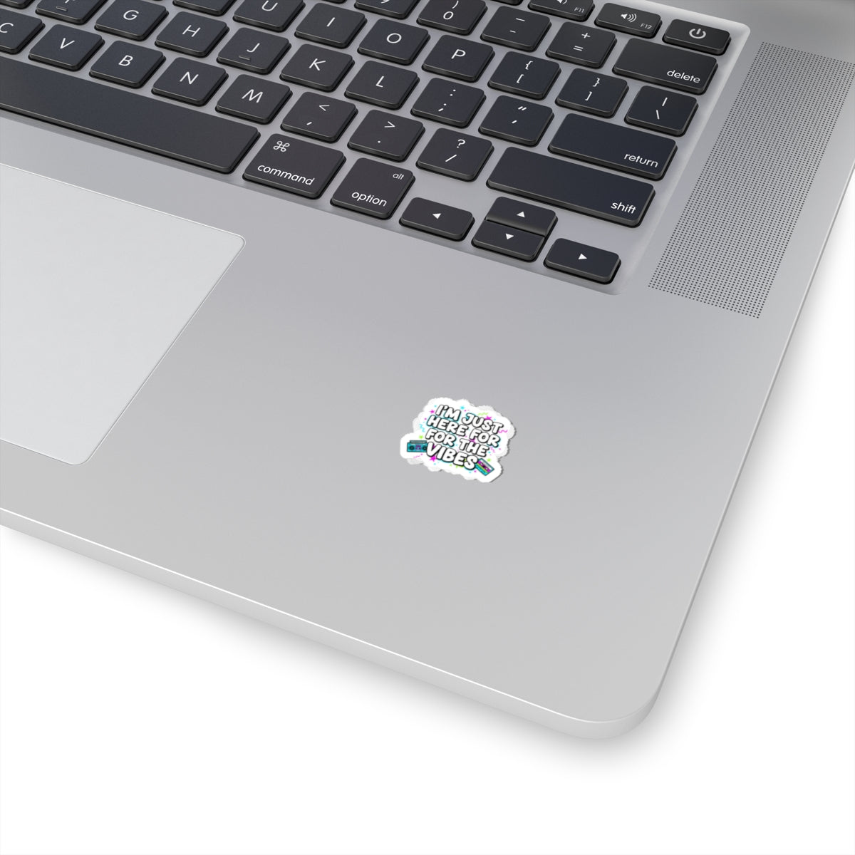 I'm Just Here For The Vibes Sticker | Kiss-Cut Vinyl Sticker | Retro Cassette Boombox Design | Puffy Font | Find Joy 143